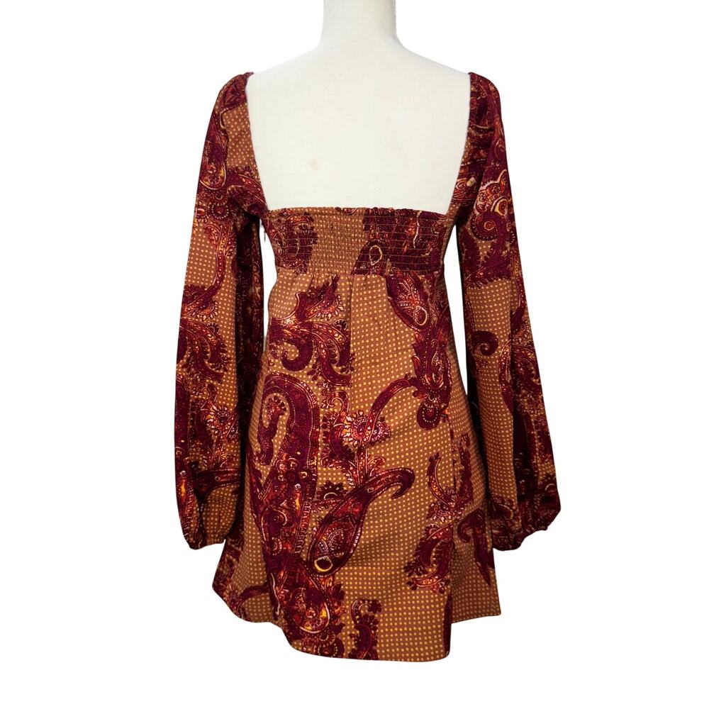 Urban Outfitters Paisley Mini Dress Smocked Balloon Sleeve Boho Small Peasant - Picture 6 of 16